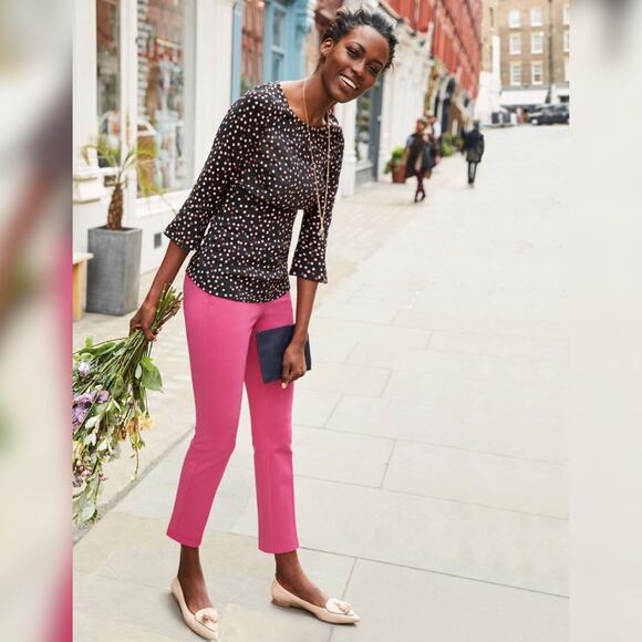 Boden Delia Top size US 6 UK 10 Black Pink Polka Dots Stretch Knit - Picture 6 of 14